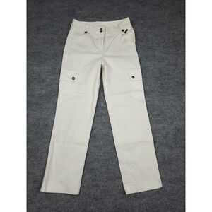 ST. JOHN Cargo Pants Trousers Women's 2 White Ivory Metal Buttons Sailor CROP